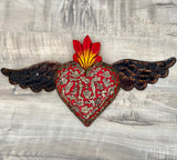 Corazón de milagritos grande con alas Rojo